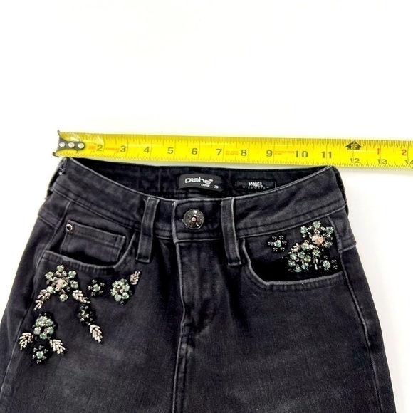 DOSHE Black Embroidery Skinny Jeans Size 26 High Waist ANGEL - Picture 6 of 9